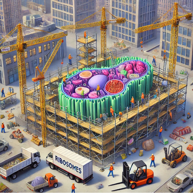 Cartoon cell at construction site