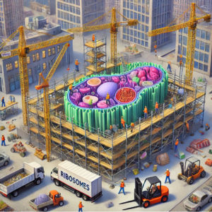 Cartoon cell at construction site