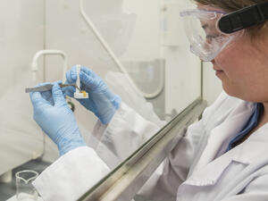 Student working in fume hood