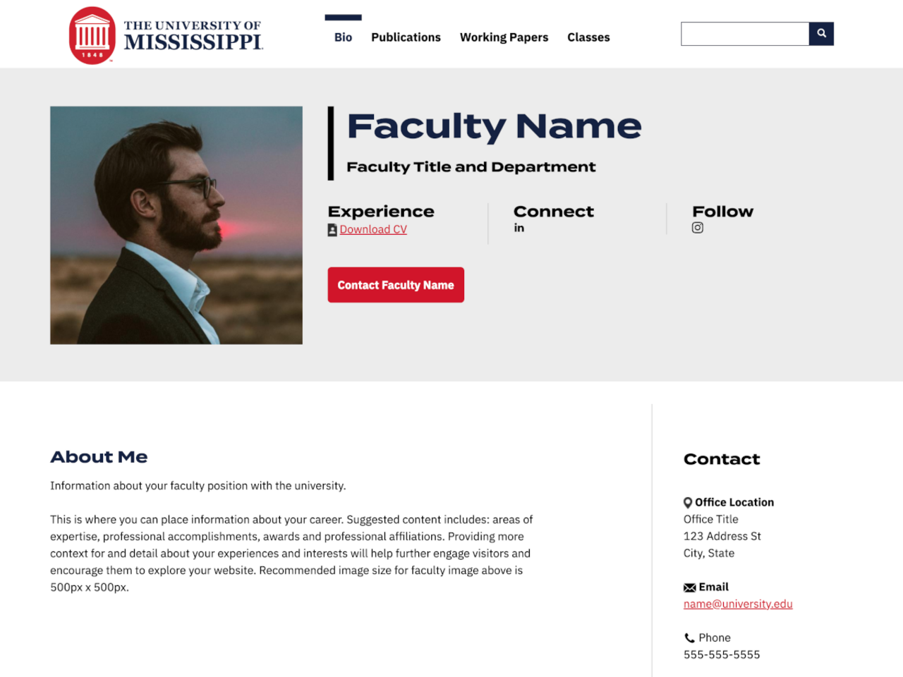 U of Mississippi Bowen template screenshot