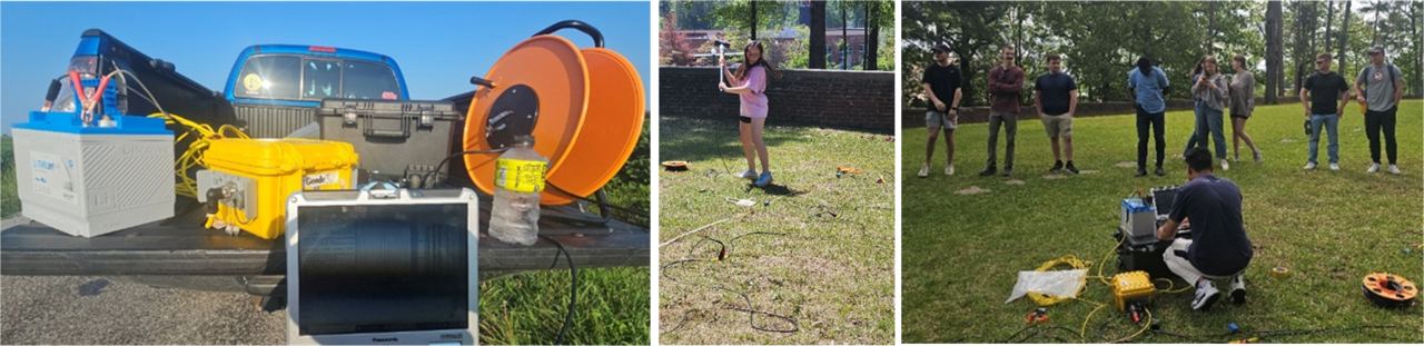seismic equipment and it being used by students